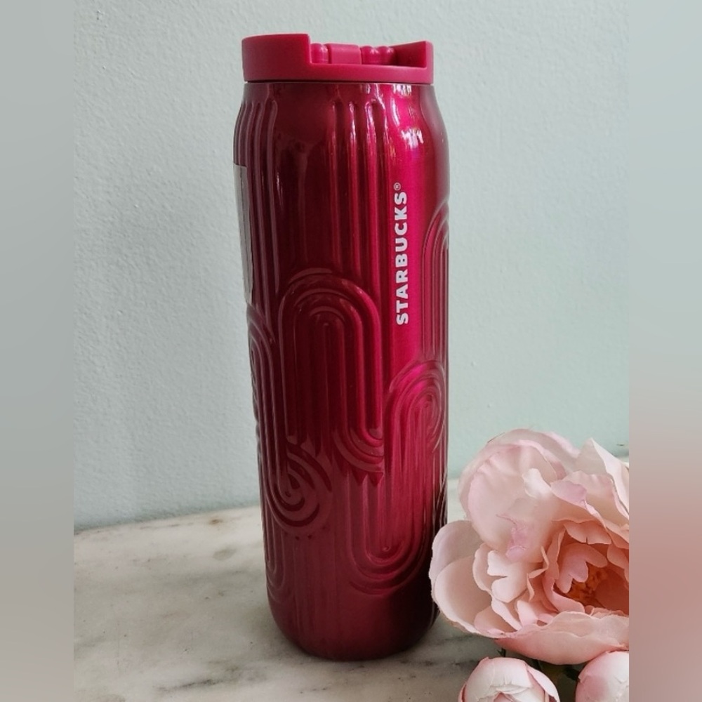 Starbucks Magenta Pink Stainless Tumbler Geometric Steel Insulated Cup 16oz New